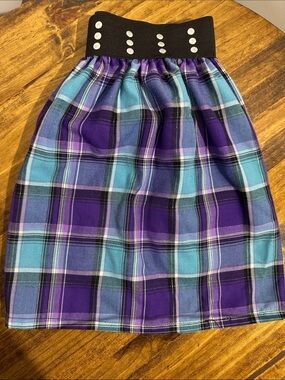 BCBGirls Black-Waist Purple and Teal Plaid Midi Skirt